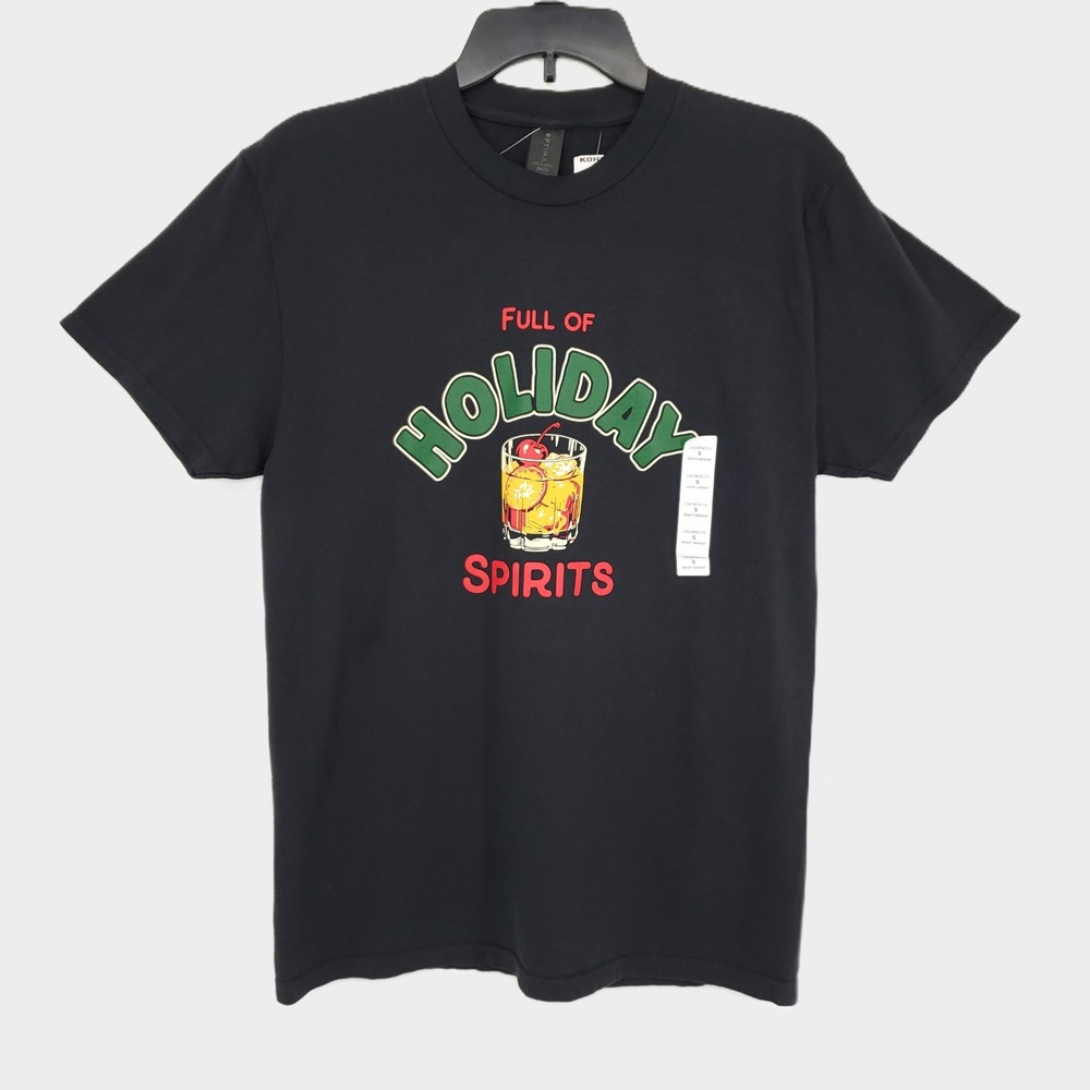 Optima Logan Remix Mens Small Black Full of Holiday Spirits Graphic T-Shirt New